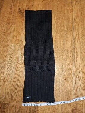 UGG Black Ribbed Knit Scarf with Logo Tag